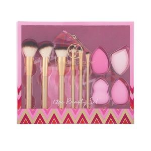 Candie Couture by Margaret Josephs 12 Pc MakeUp Beauty Brush Set - Gold and Pink